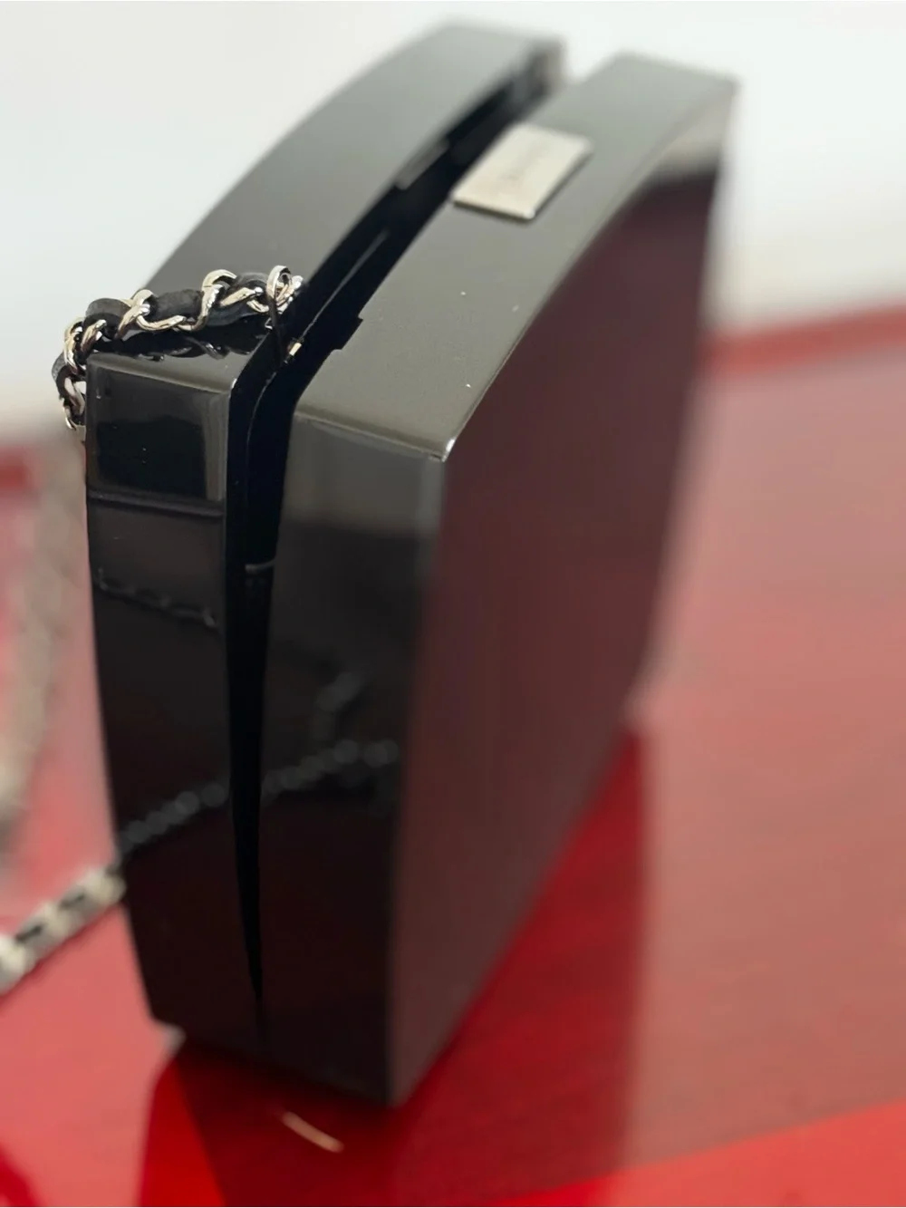CHANEL Rare White & Black Plexiglass CC Clutch Crossbody Authenticity card